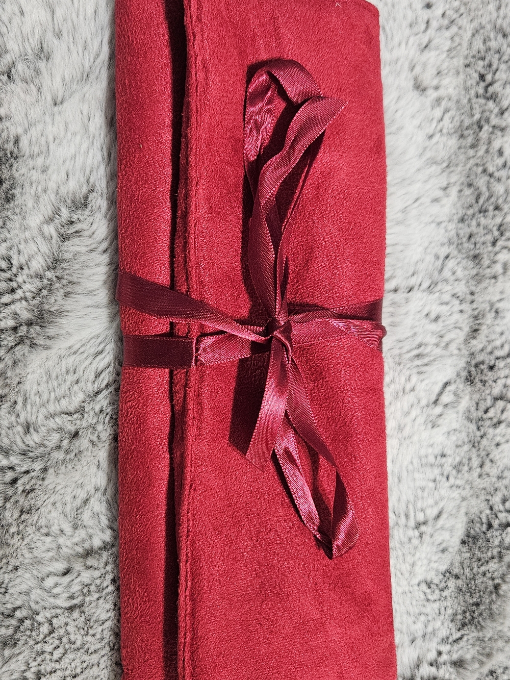 Clarks Red Velvet Travel Jewelry Pouch with Satin Ribbon